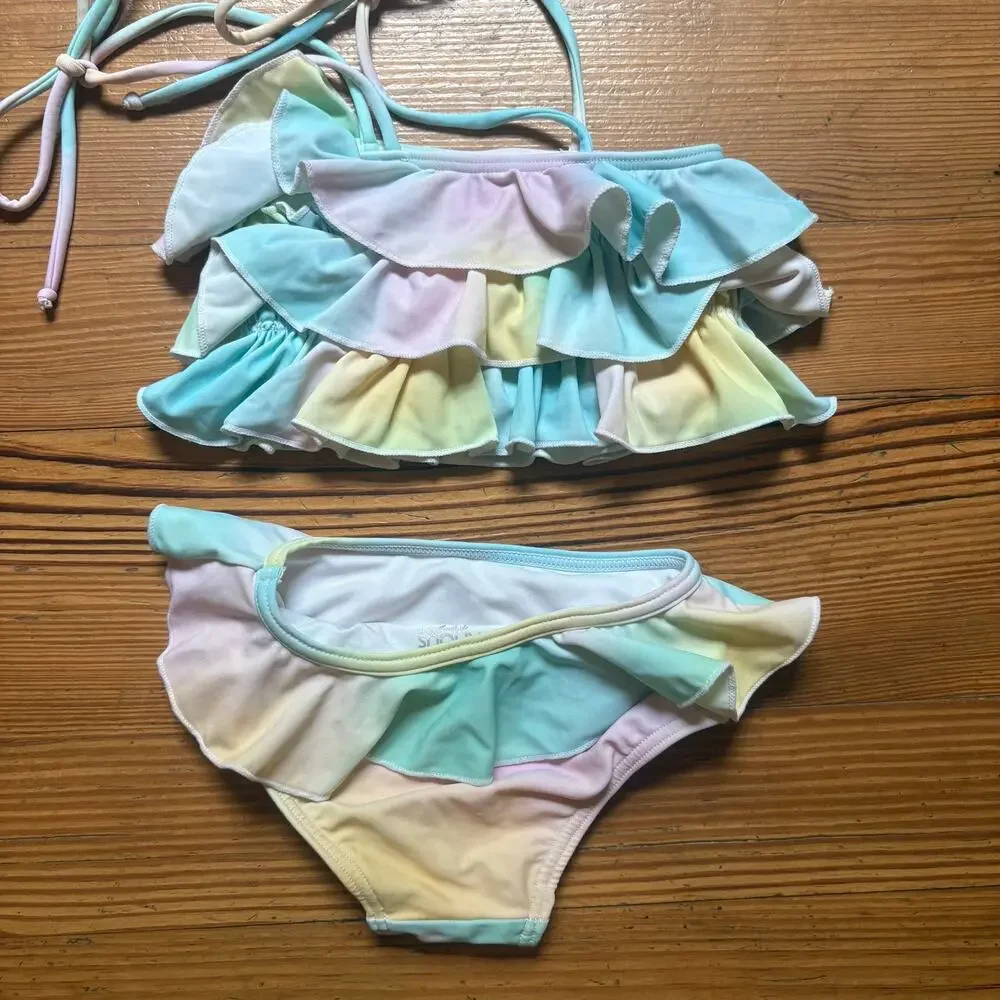 Infamous tie dyed ruffle top two piece toddler swimsuit‎ SIZE 2